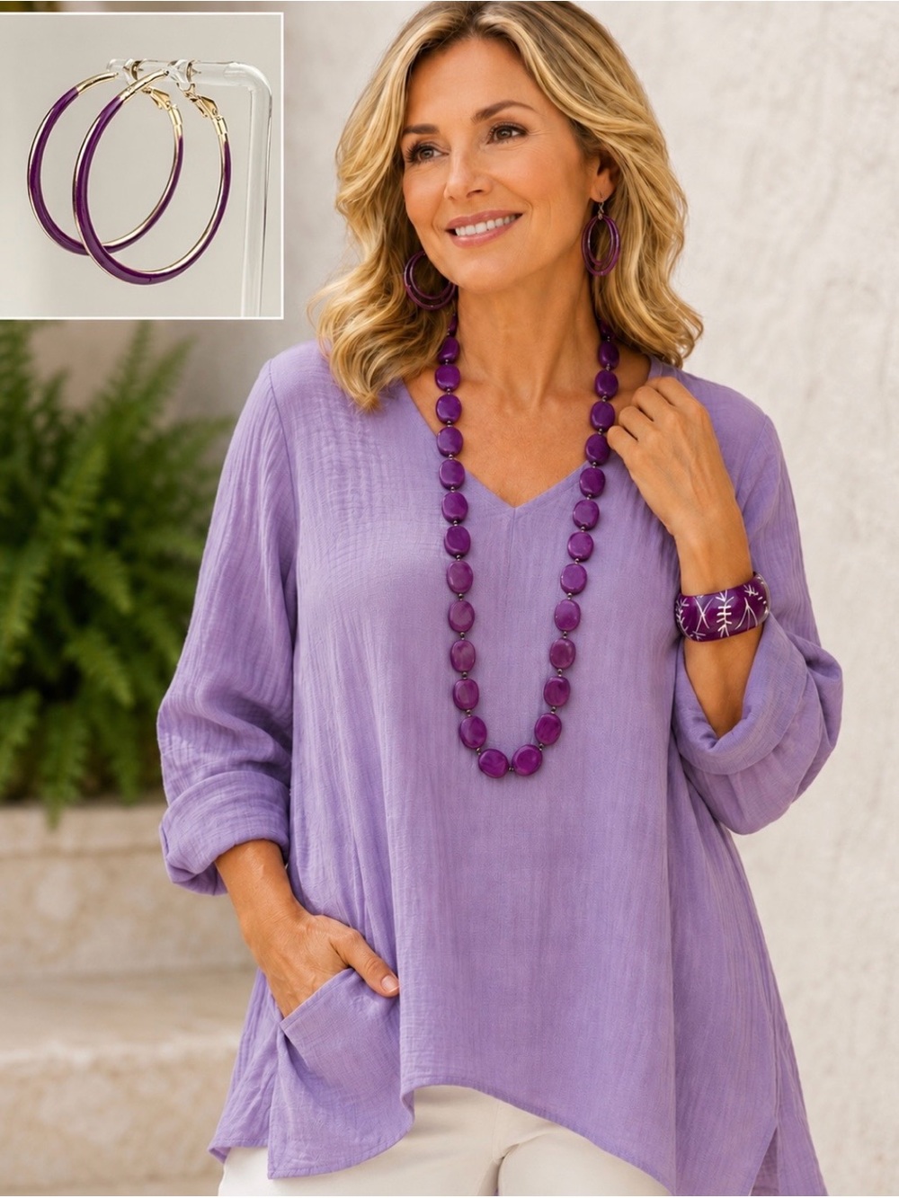 Purple porcelain bead necklace set
